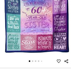50 X 60 HAPPY "60" BIRTHDAY SISTER BLANKET ( NEW)