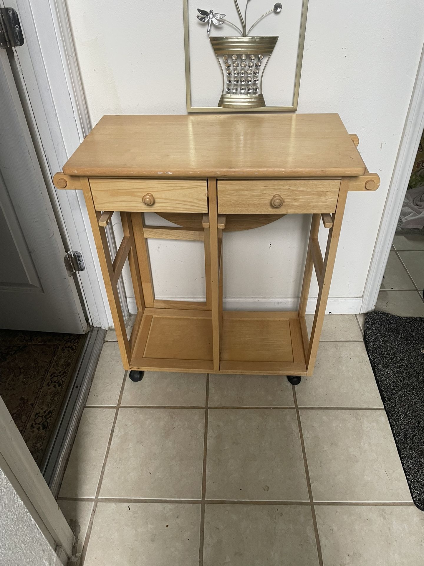 Ice Solid Wood Kitchen Table With 2 Drawers