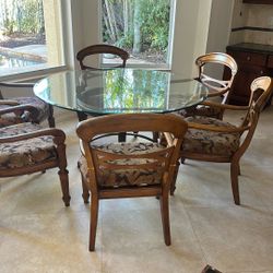 Kitchen table and six chairs, dining room table and six chairs, two barstools