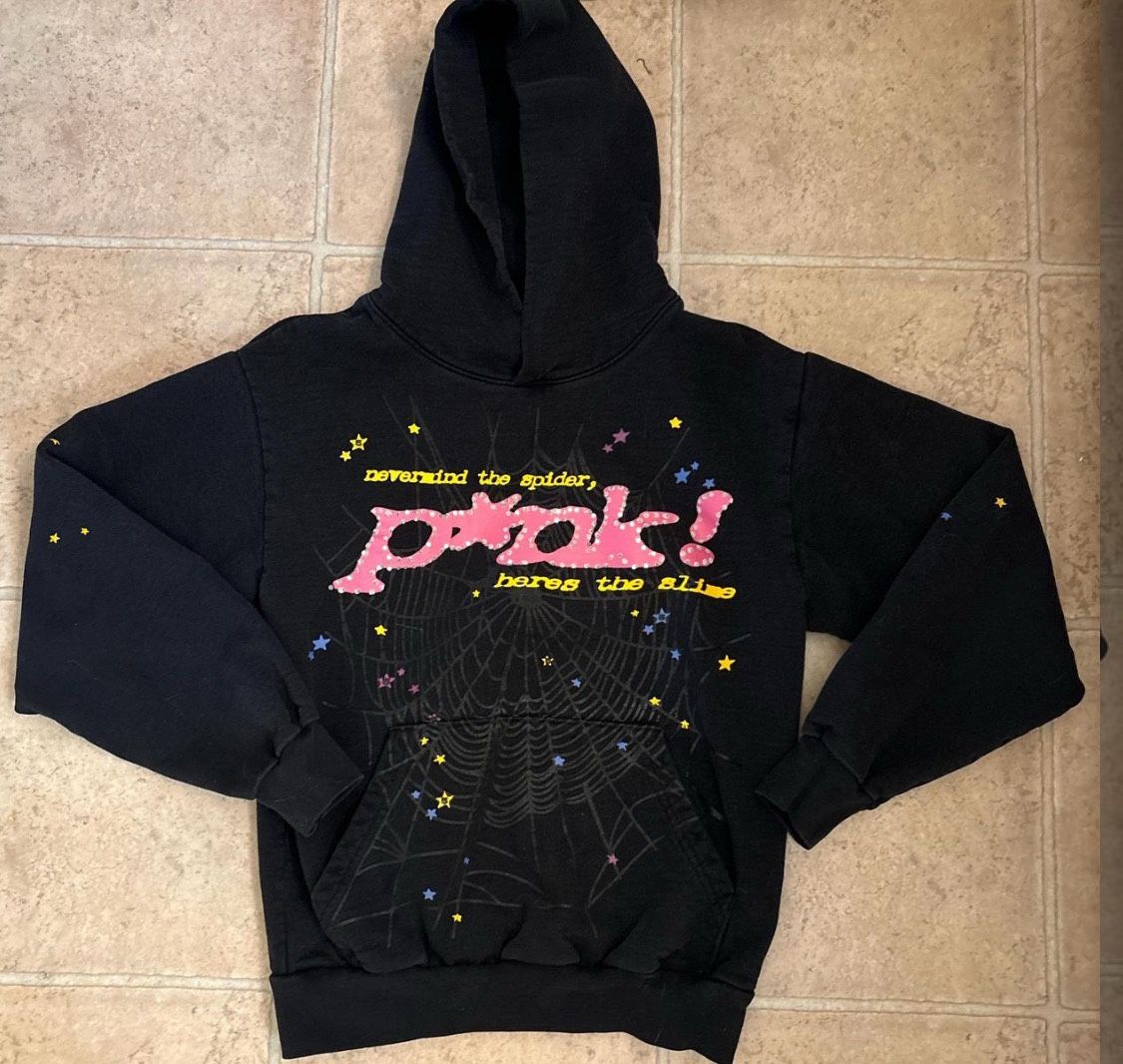 pink spider hoodie black