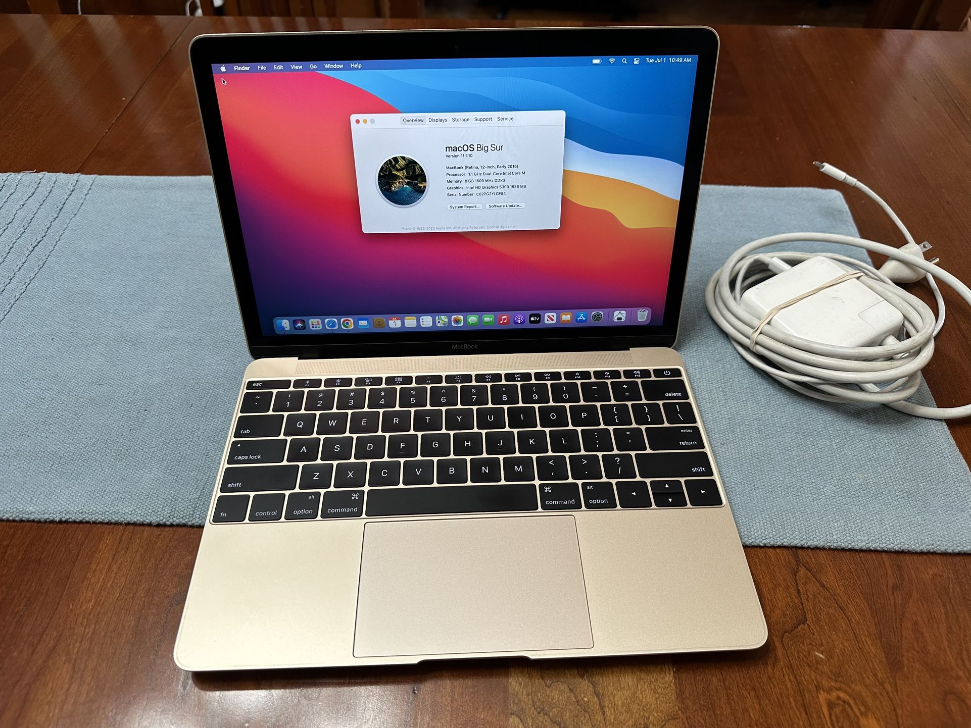 2015 Apple MacBook 12" Intel m 1.1GHz 8GB RAM 256GB SSD Gold A1534