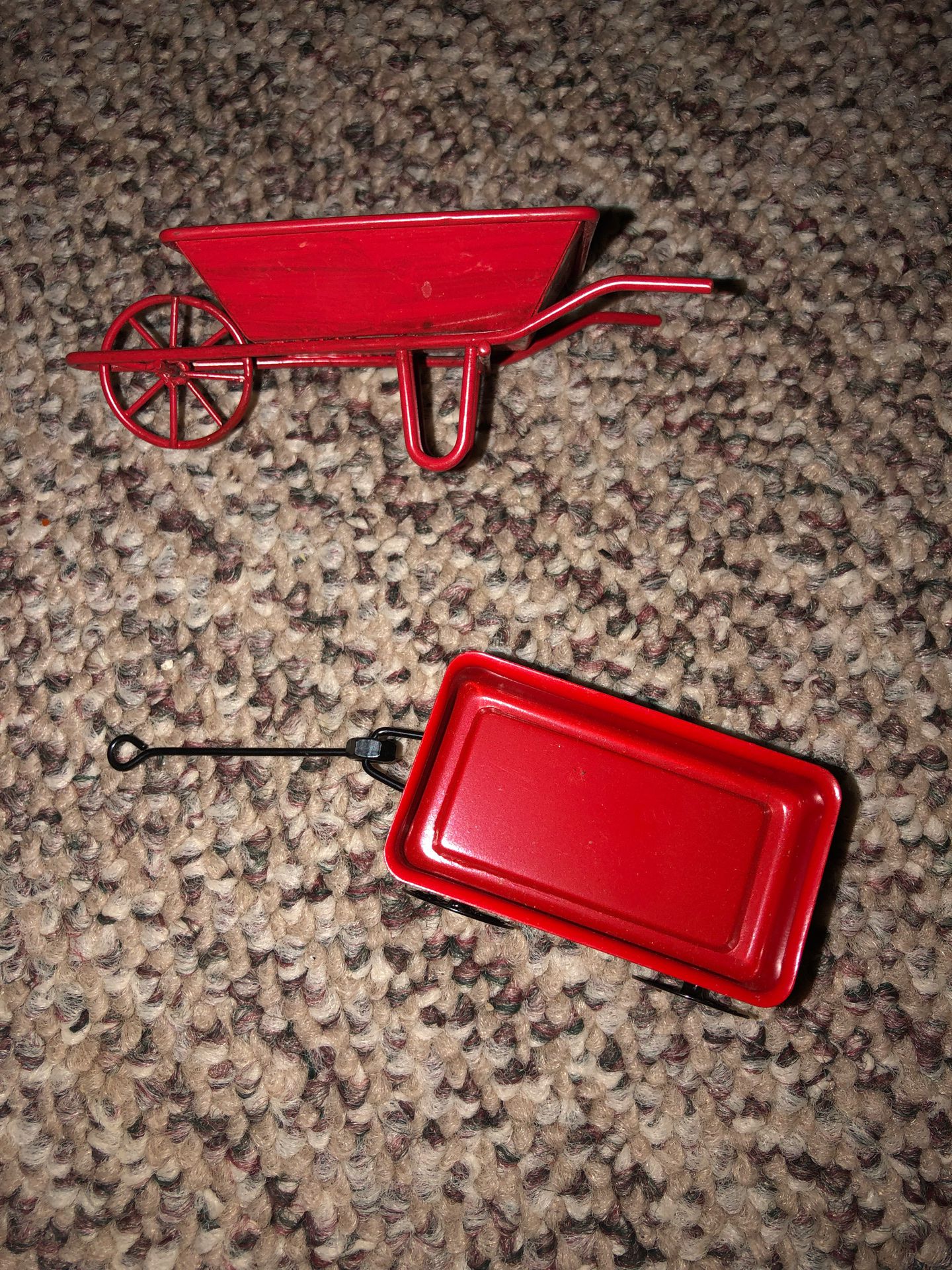 Red Wagon and Red WheelBarrel figurines or Doll Accessories
