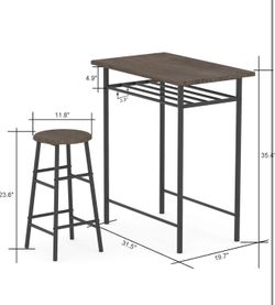 Bar Table with 2 Bar Stools, Pub Dining Height Table Set, Kitchen Counter with Bar Chairs,Bistro Table Sets for Kitchen Living Room, Built in Storage 