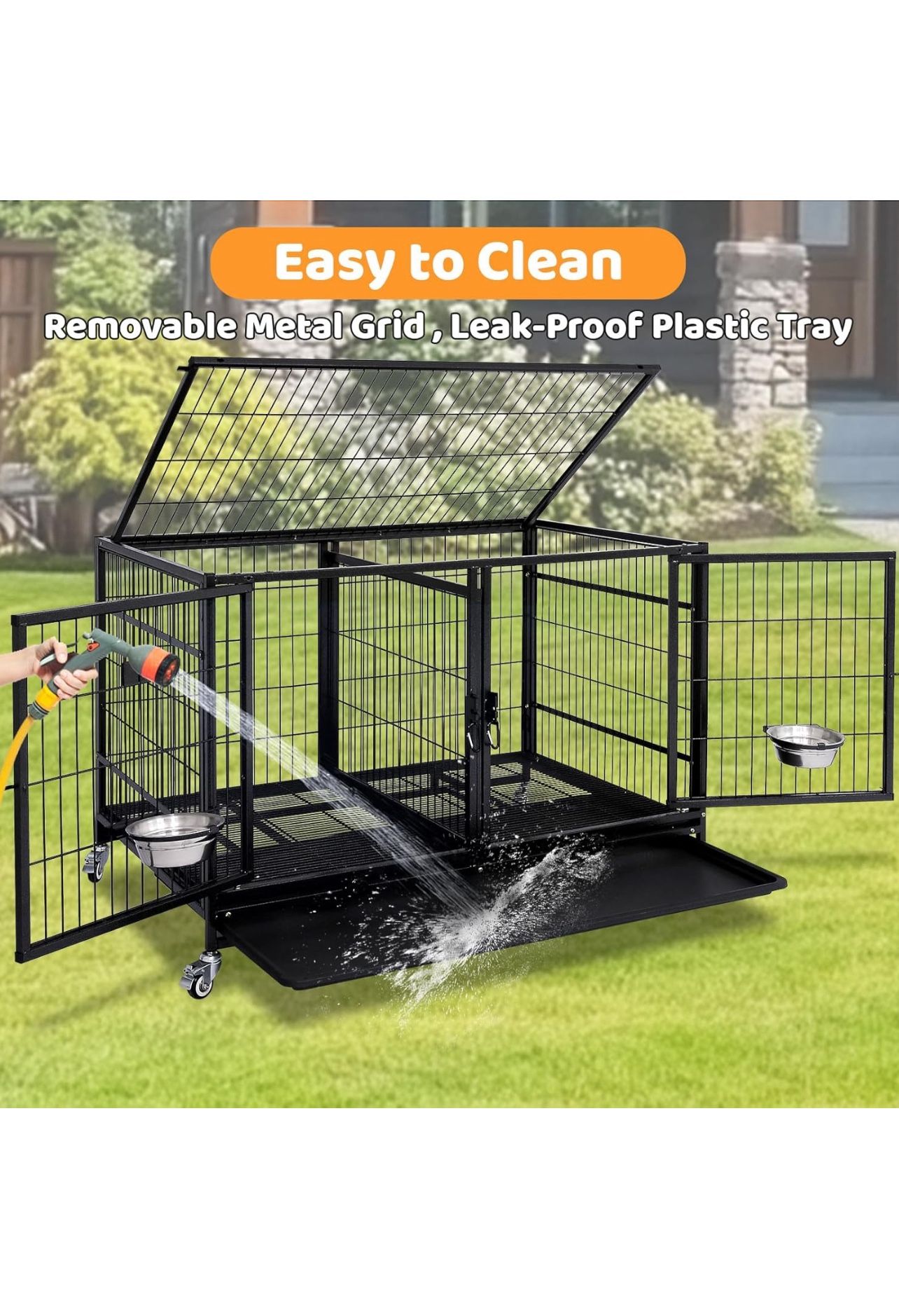 Dog Cage Kennel Size 43 Large Folding With Divider And Feeding Bowls New In box 📦
