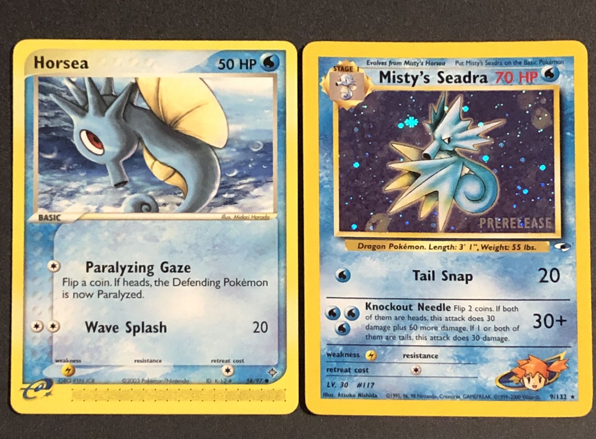 Misty’s Seadra HOLO Prerelease Stamped 2 Pokemon Cards