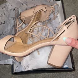 strappy beige heels