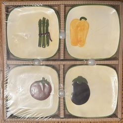 Vintage Set Of 4 Ceramic 5" Square Snack Or Salad Plates