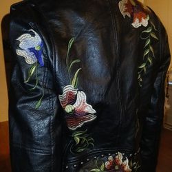 Floral Embroidered  Faux Leather Biker Babe Jacket. Beautifully Badass! 