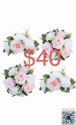 JUSMAI Artificial Flowers Ball 4 Pcs - Blush White Wedding Table Centerpiece Decorations for Flower Arrangements