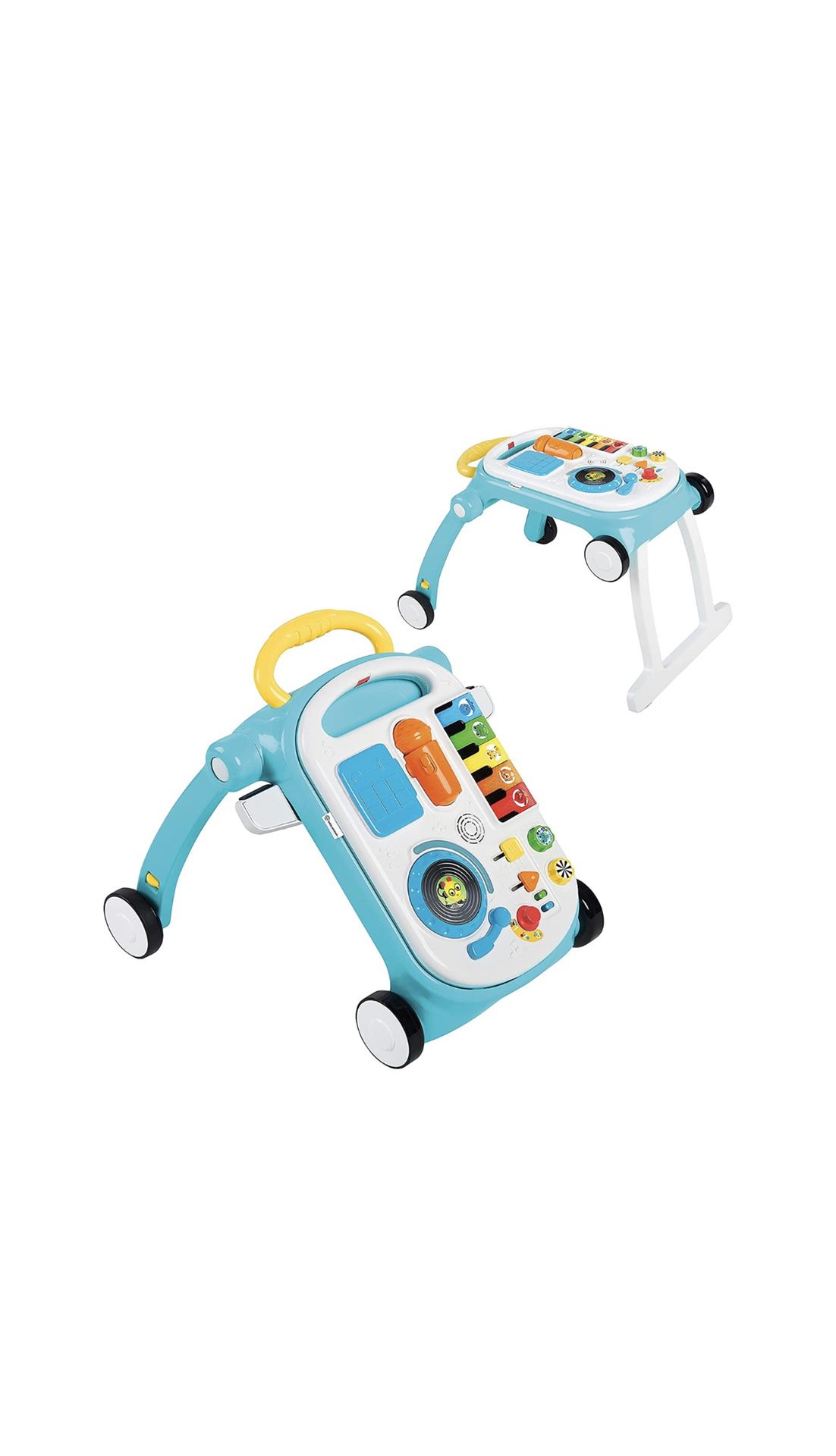 Baby Einstein Musical Mix ‘N Roll 4-in-1 Push Walker, Activity Center, Toddler Table and Floor Toy for 6 Months+, Blue