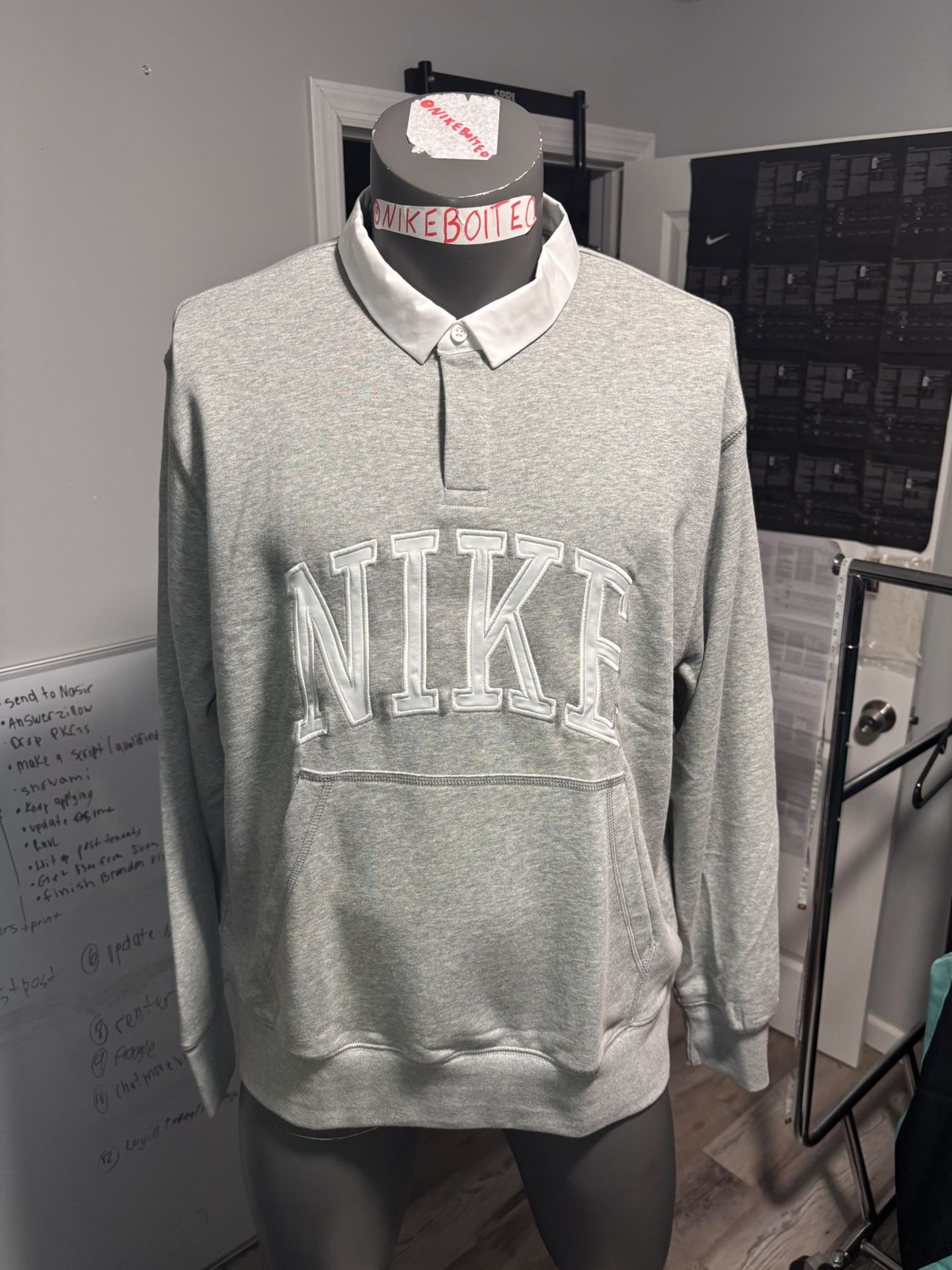 NEW Nike Men’s XL Club Fleece Long Sleeve Rugby Polo Grey White FN3112-063