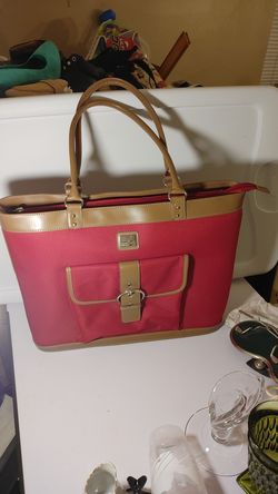Nine west x large red and tan leather tote