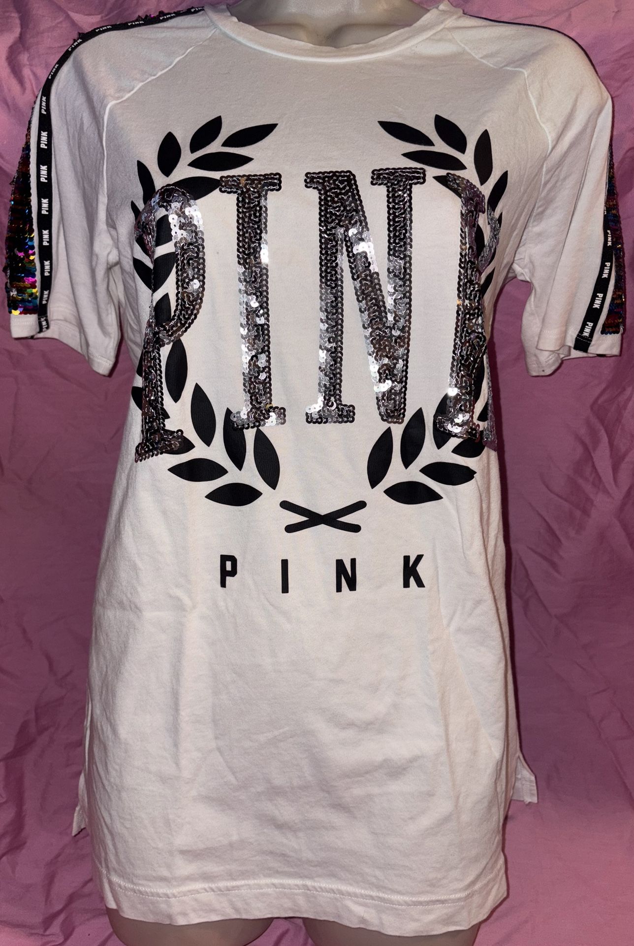 Victoria’sw Secret Rainbow Reversible Sequin Bling T-Shirt Size XS