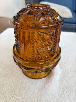 vintage Indiana Glass fairy lamp  "Stars and Bars" pattern in a golden amber