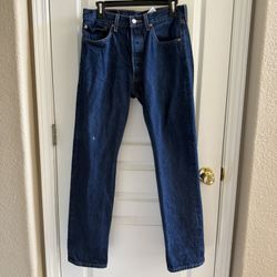 Men’s Levi’s 501 Straight Fit Button Front Dark Blue Denim Jeans- 32 X 34