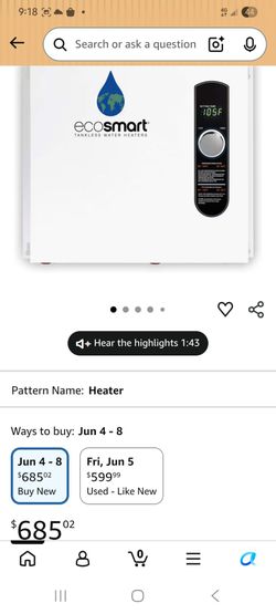 Eco smart 36 tankless water heater