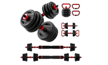 Adjustable Dumbbell Set,20/30/45/70/90lbs Free Weight with Connector 5 in1 Dumbbells Set Used as Barbell, Kettlebells, Push up Stand,Weight Plate, Fit