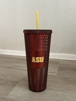 READ Starbucks 2022 Arizona State University ASU Maroon/Burgundy Studded Cold Cup Tumbler 24 oz
