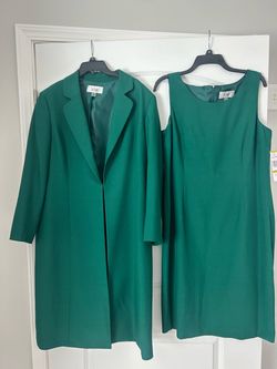 NWT Le Suit Women’s Sleeveless Dress Long Jacket Coat Matching Set Emerald Green Size 14