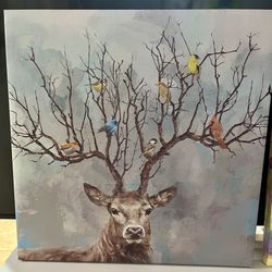 Beautiful Deer With Birds - Canvas