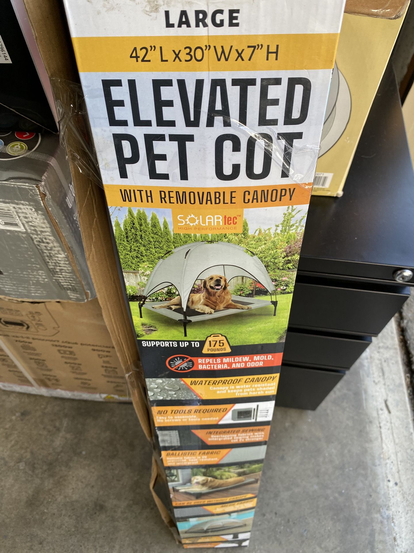 Elevated Dog Bed with Canopy, Grey, Large
