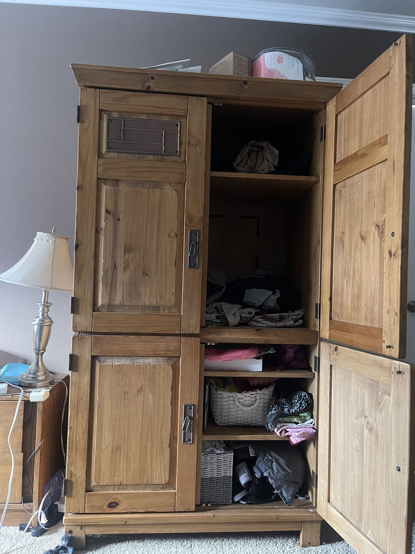 Farmhouse Style - Wooden Armoire/ Storage Cabinet