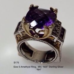 Size 5 Amethyst Ring, “925” Sterling Silver, Michael Valitutti,  “NH”