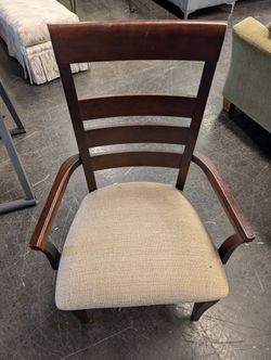 Pair of Sturdy Brown Wood Chair with Beige Upholstery