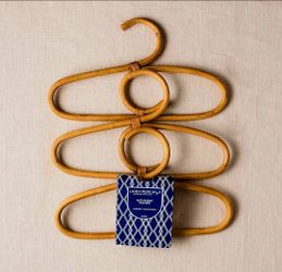 3 NWOT Vintage Bamboo Rattan Wooden Adult Hangers Closet Organization BOHO Chic