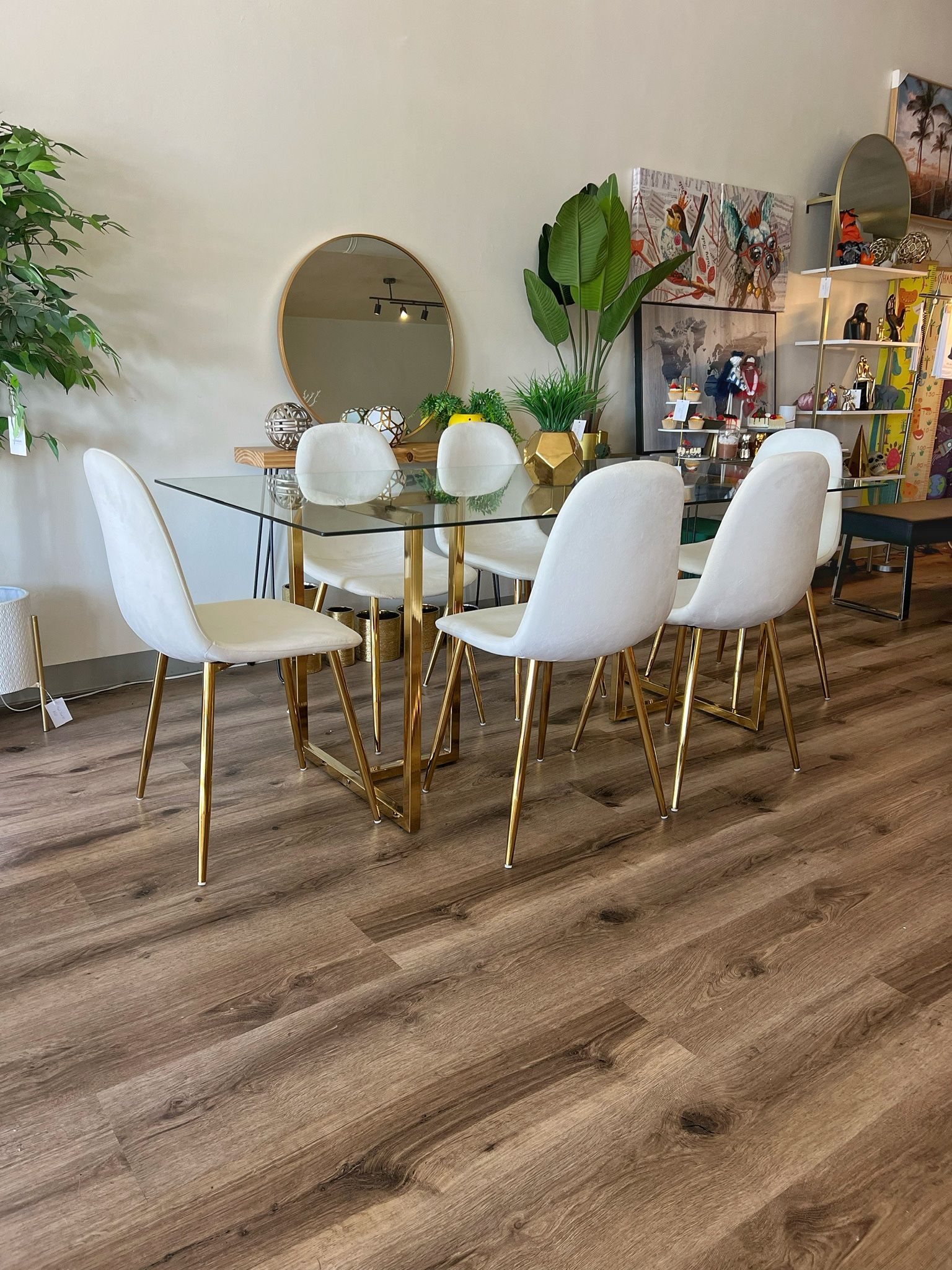 White Gold Glass Dining Set For 6