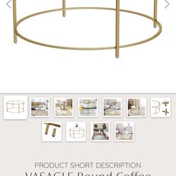 VASAGLE Round Coffee Table Glass Table with Steel Frame 