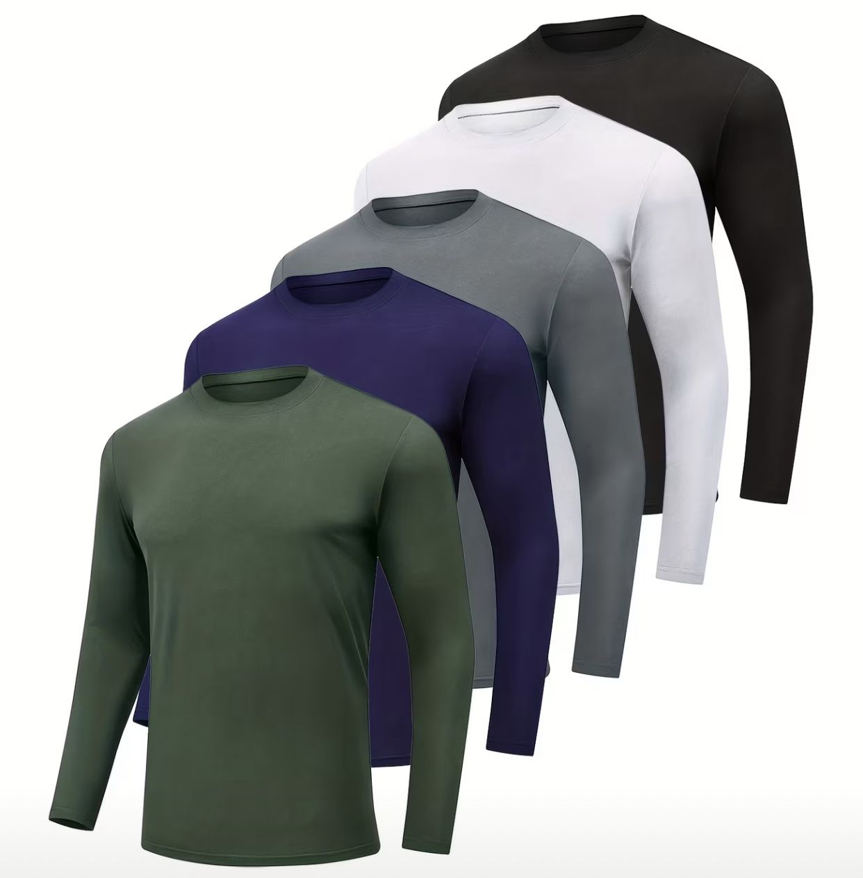 XL Only $30 5pcs Men'S Solid Color Long Sleeve T-Shirt, Breathable Quick Dry Round Neck Top, Spring