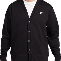 Nike Club Men's Knit Fairway Cardigan in black cotton knit fabric. 