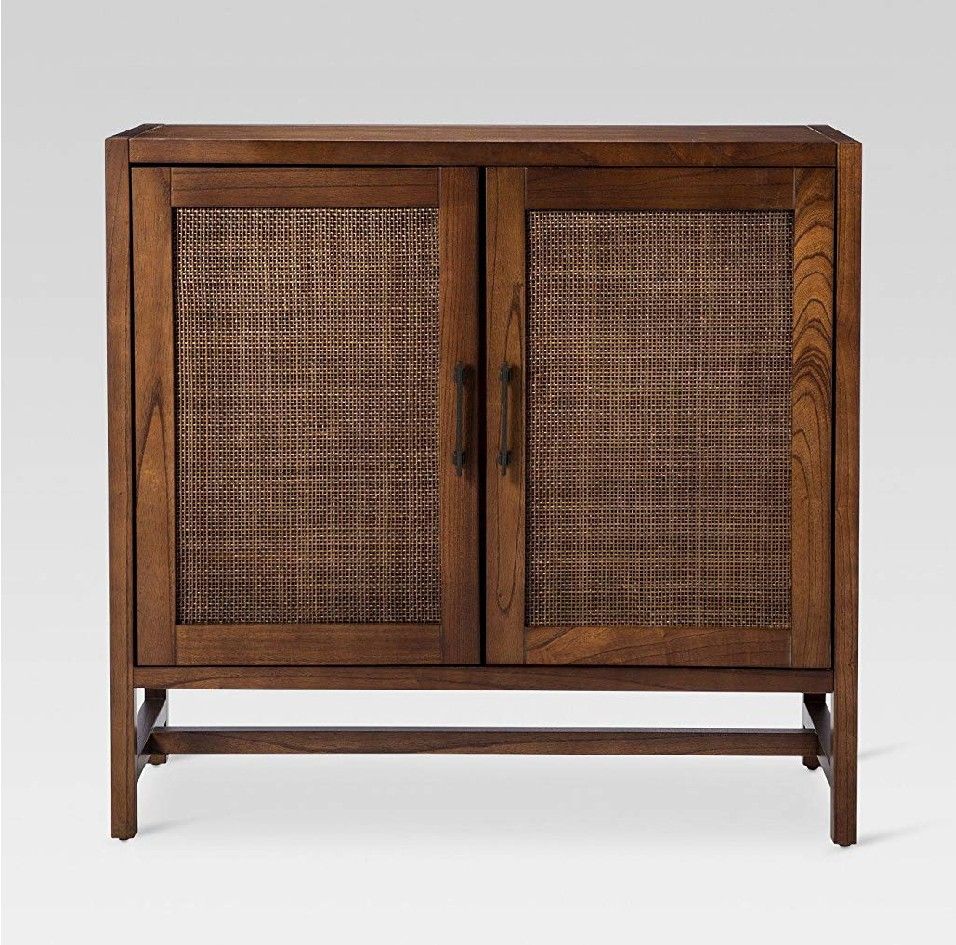 Warwick 2-Door Wood & Rattan Accent Cabinet - Threshold
