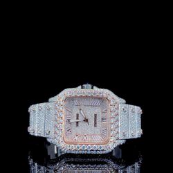 💎🔥💎🔥 TWO TONE ROSE & WHITE MOISSANITE BUSTDOWN WATCH 💎🔥💎🔥