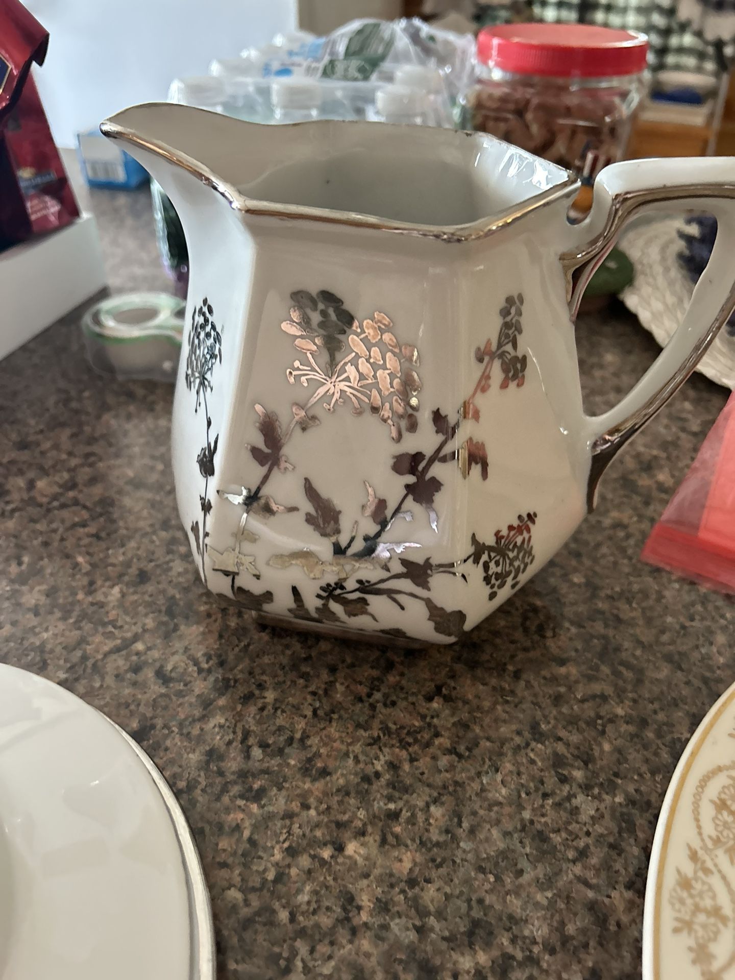 Vintage Tea Pot And Desert Dishes And Tea Bag Holder Dated 1939 And 1940