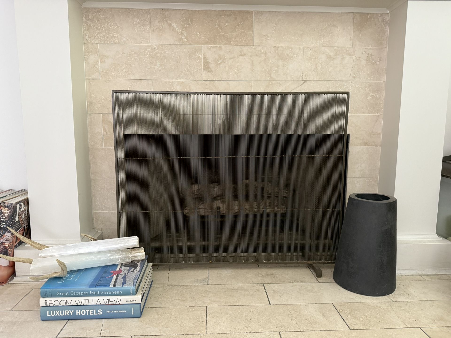 Metal Fireplace Screen - Antiqued Brass