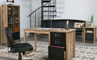 OneSpace Norwood Range 3-Drawer Locker Writing Desk, Oak