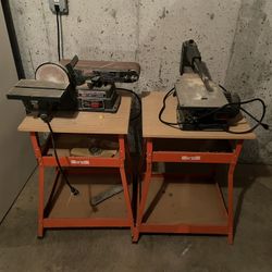 Sears Belt Sander and Disc with Stand (0n left)