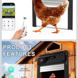 Automatic Chicken Coop Door with HD Camera and APP,Solar Chicken coop Door with Alarm Driver,Night Vision,Remote Controller,Timer,Intercom,Anti-Pinch,