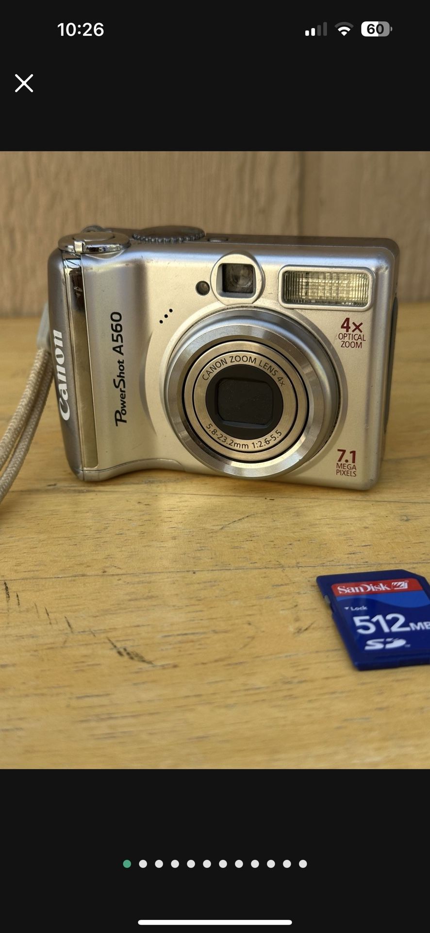 Canon PowerShot A560 7.1MP Digital Camera Silver w/ SD Tested Working PC1229