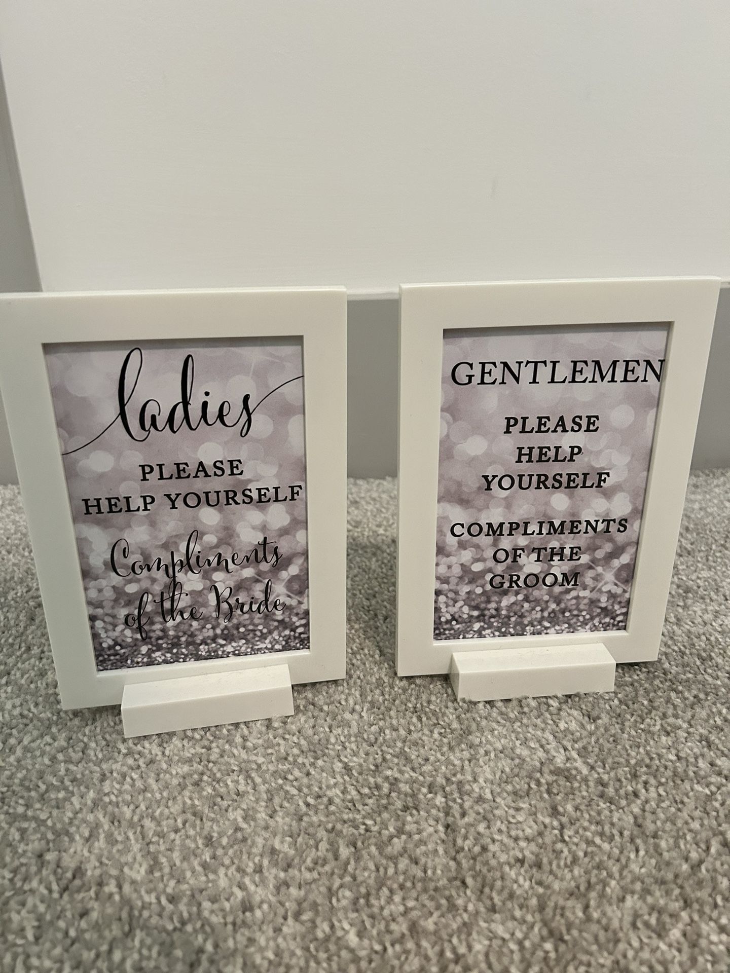 Wedding Compliments Of The Bride Groom Bathroom Basket Signs