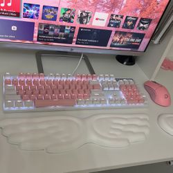 Pink & White Keyboard With Pink LED Mouse 