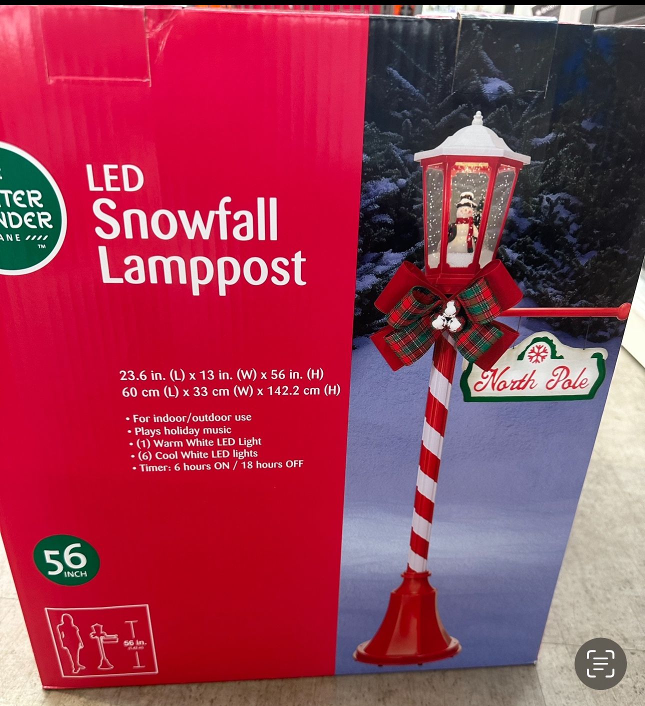 Winter Wonder Lane 56" LED & Music With "North Pole" Sign Snowfall Lamppost NIB