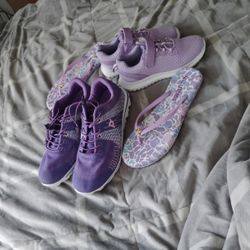 Women's Size 9 And Girls Kids Size 1 Purple Sneakers With Flip Flops