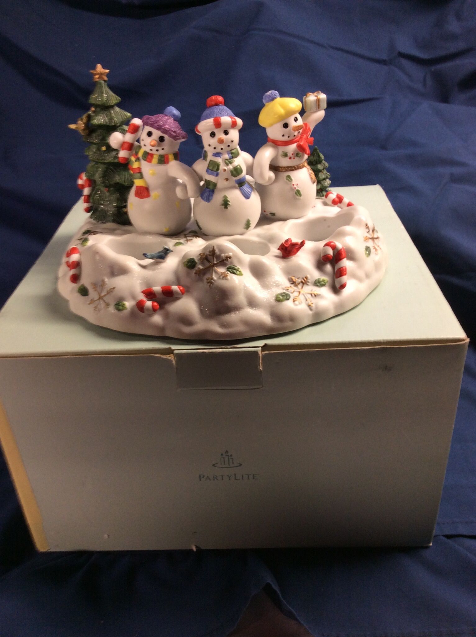 Partylite Snowman Tea Light & Three Wick Candle Holder