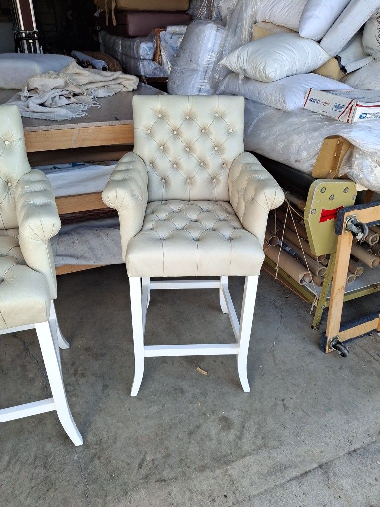 3 COUNTER HIEGHT TUFTED CHAIRS/ STOOLS