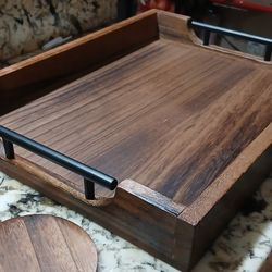 Light weight Wooden tray w/ handles and Coasters