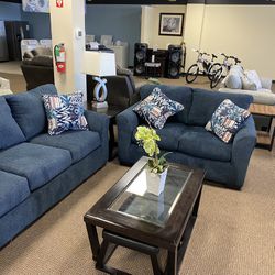 Allure Navy Sofa And Loveseat 