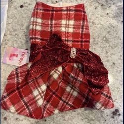 Brand New X-small Dog Red Plaid Holiday Dress 